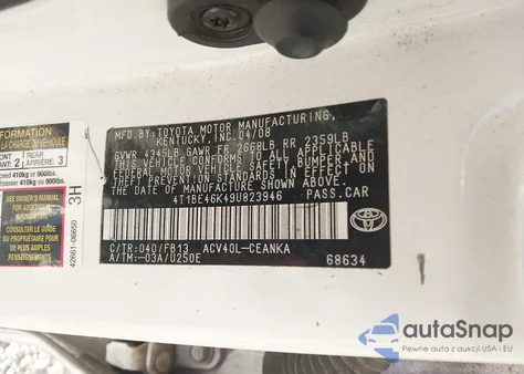 2009 Toyota Camry Le from USA, damaged, VIN 4T1BE46K49U823946